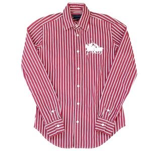 EUC Ralph Lauren Sport Button Down Striped Top Dual Embroidered Ponies Size 2